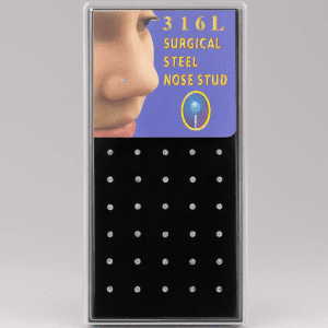 Piercing de nariz em aço com zircônia (caixinha com 40 piercings)